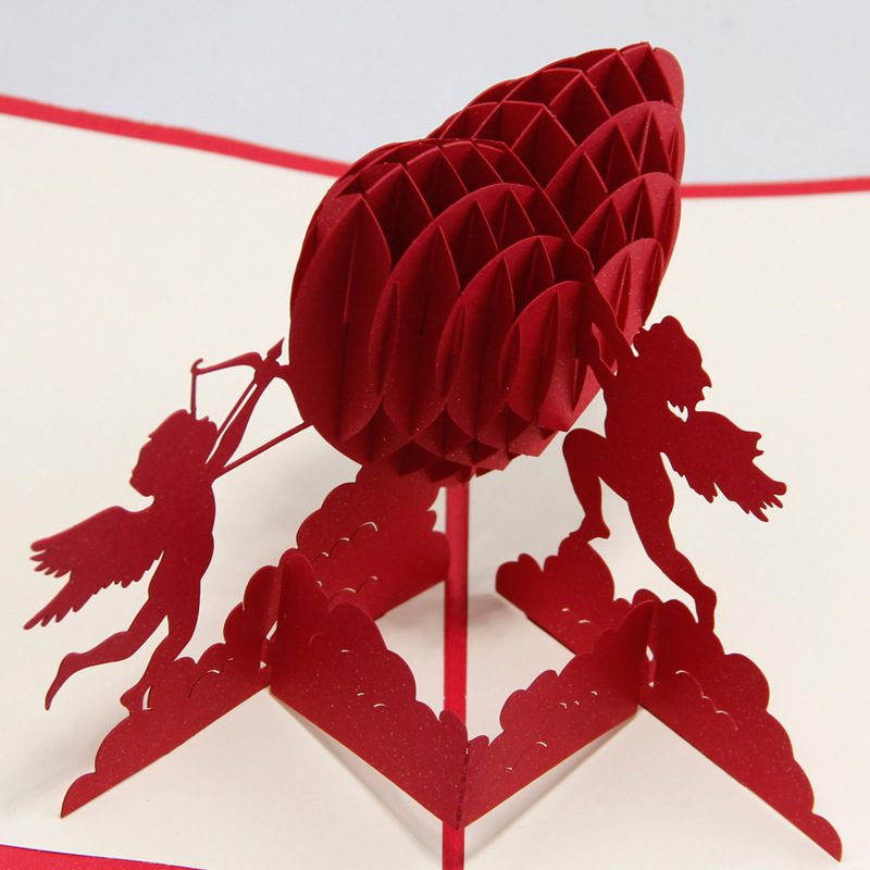 3d卡片批发 丘比特之心祝福卡diy剪纸贺卡明信片立体贺卡厂家定制