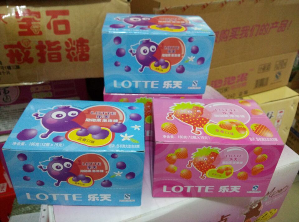 乐天lotte 泡泡果泡泡糖 蓝莓/草莓味一盒12瓶 小朋友最爱
