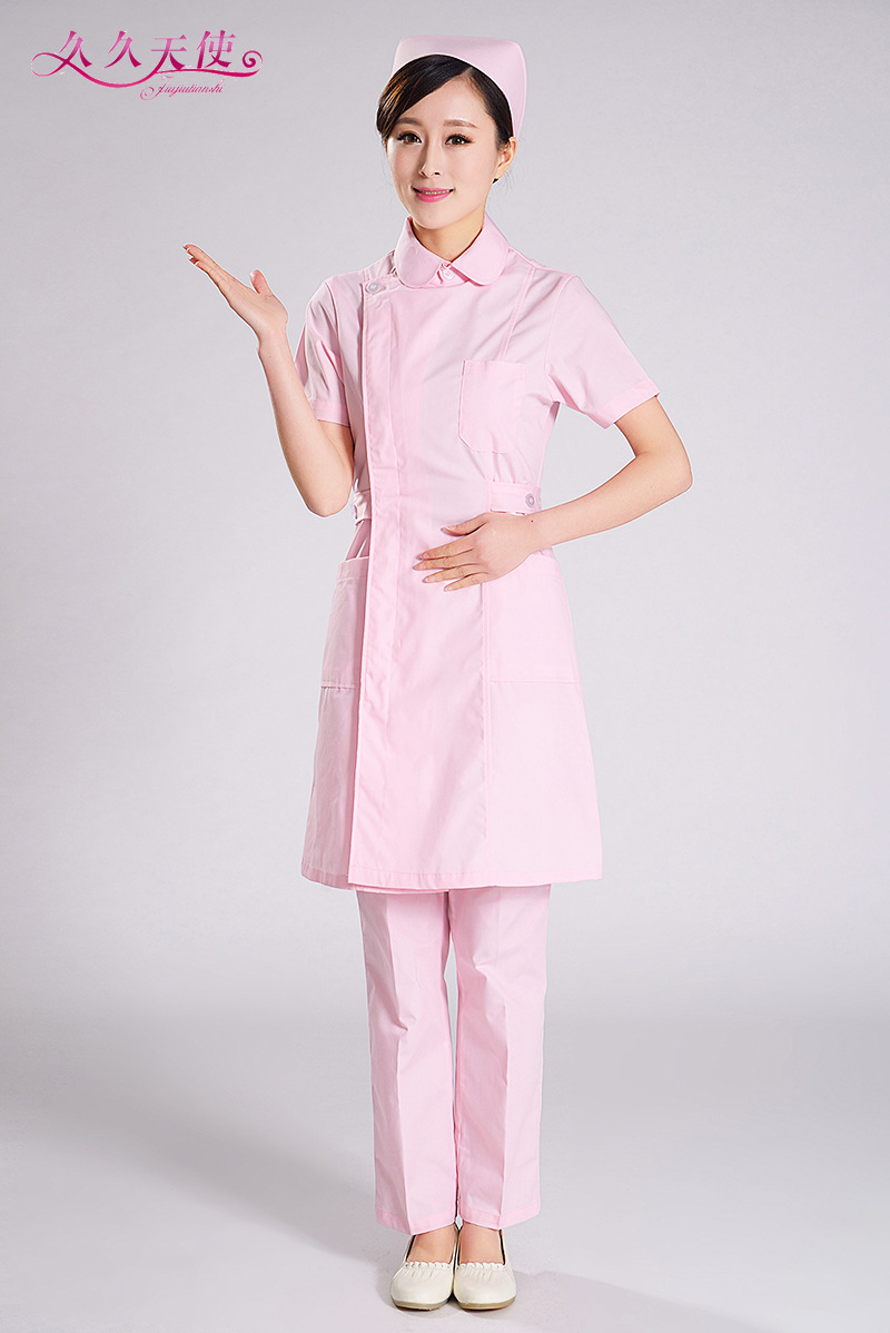 厂家供应 护士服医师服女 圆领外翻排开短袖医护大褂 医院工作服
