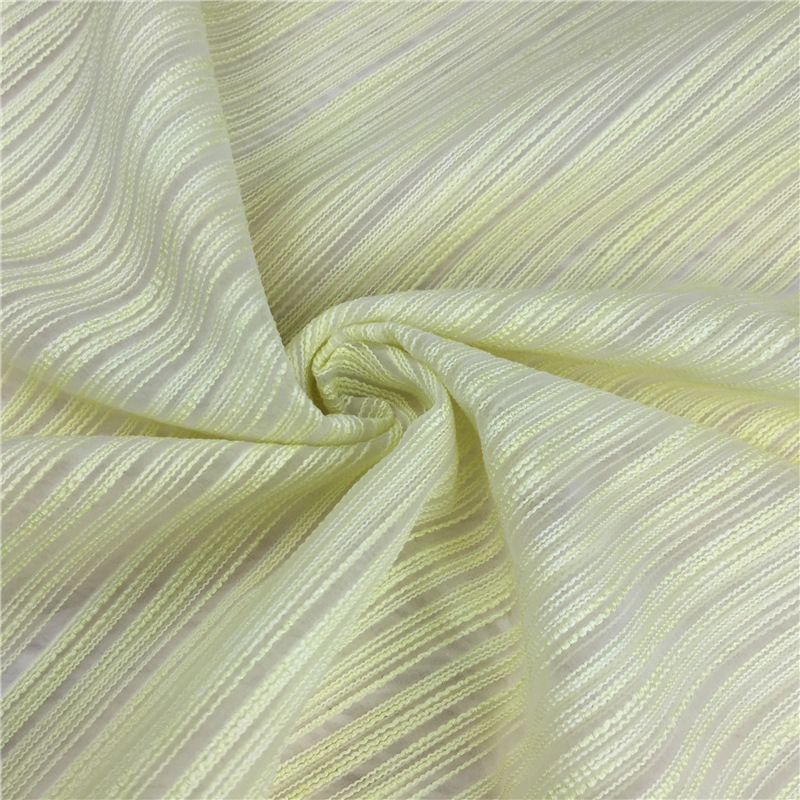 高档春秋单丝布提花欧根纱 涤纱条子布 女装裙装面料