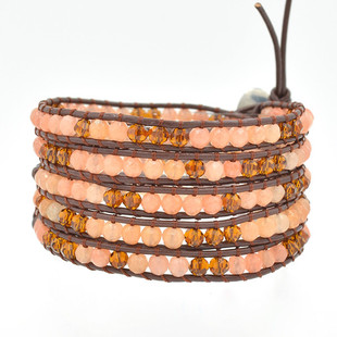 歐美大牌手鍊 皮繩編織石頭珠子 水晶珠 wrap bracelet