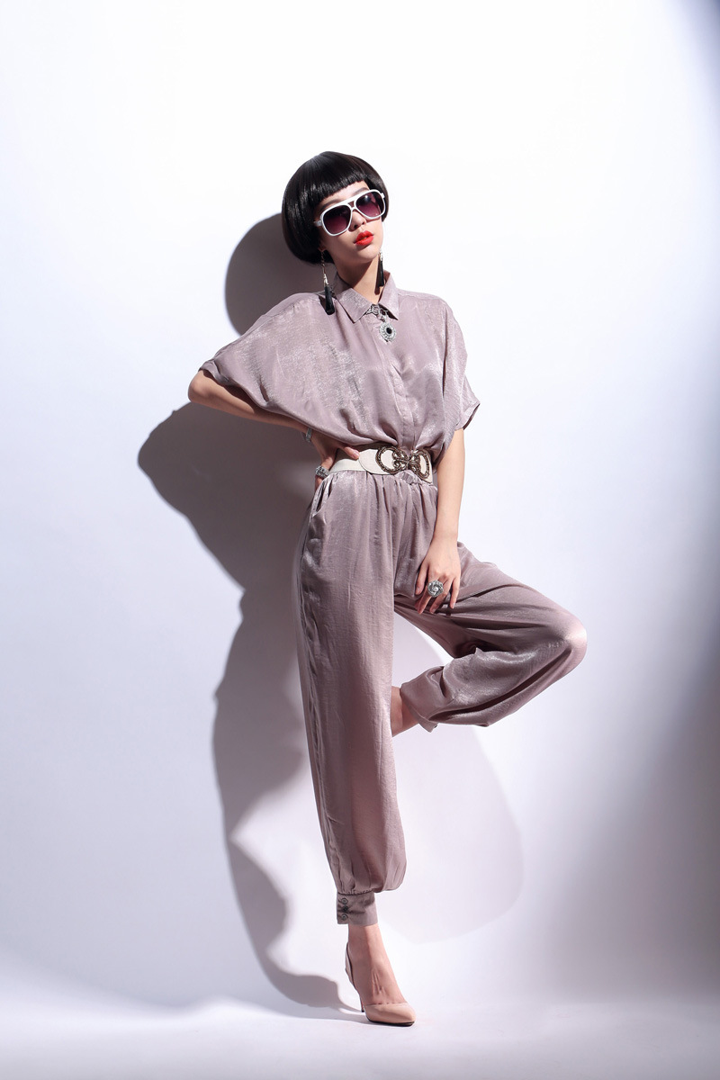 显瘦修身高腰欧美气质连体裤长裤仿真丝亮面连体衣阔腿裤灯笼裤女