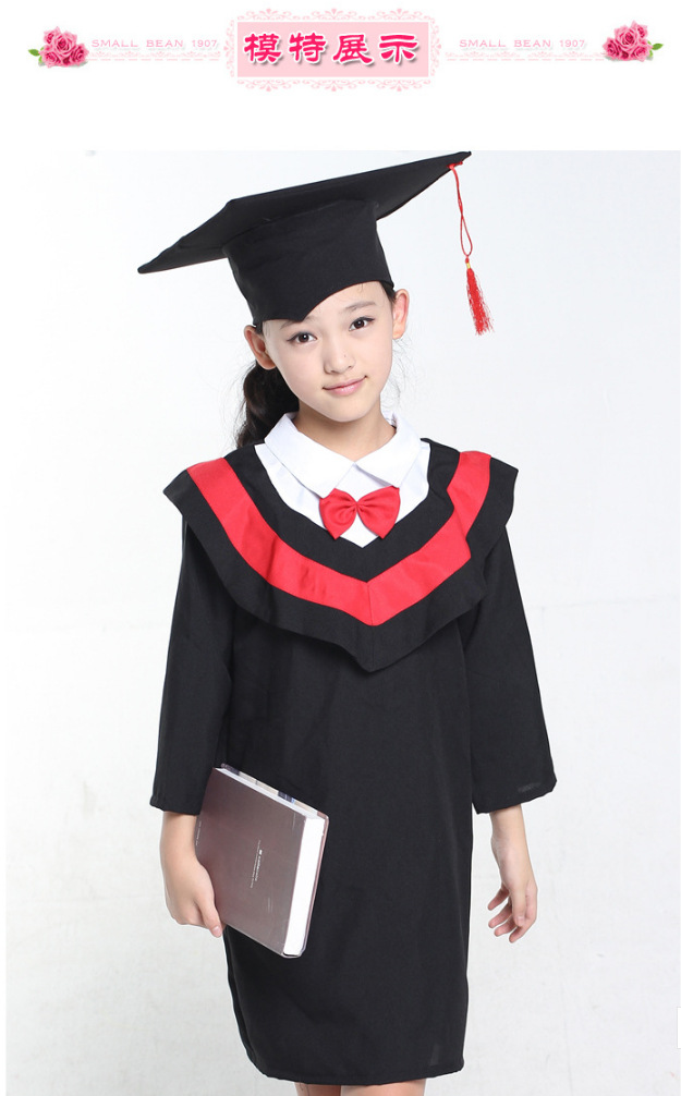 批发定做儿童博士服小学生毕业拍照红黑博士服装幼儿园表演学士服