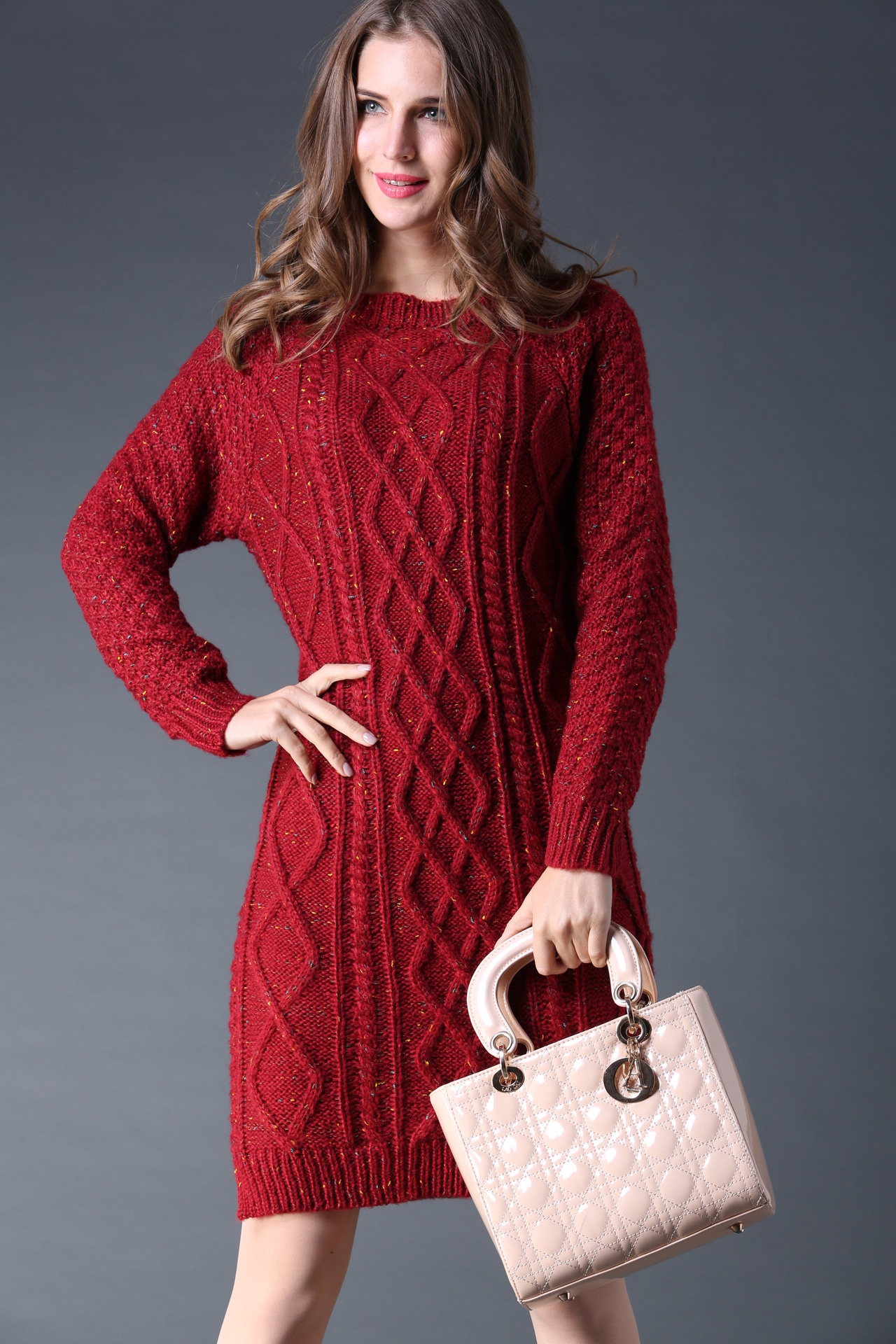 新品 韩版厚款麻花多色宽松羊毛混纺毛织连衣裙大码套头衫批发