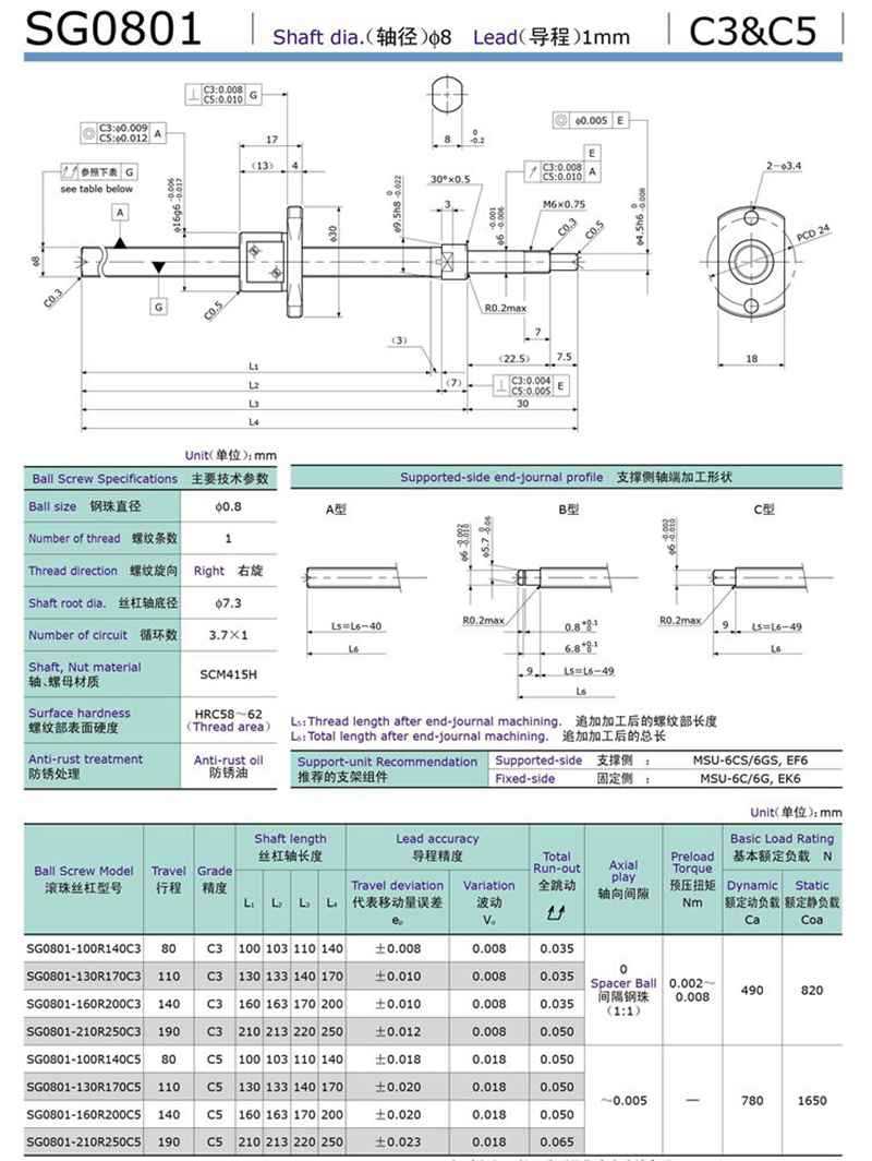 精密滾珠絲桿 滾珠絲桿中國總代理 滾珠絲桿sg0801系列