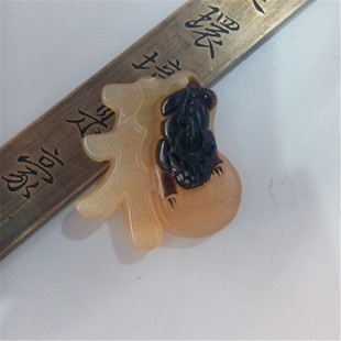 天然牛角制品福字镶嵌紫檀貔貅 吊坠把件各种diy配饰