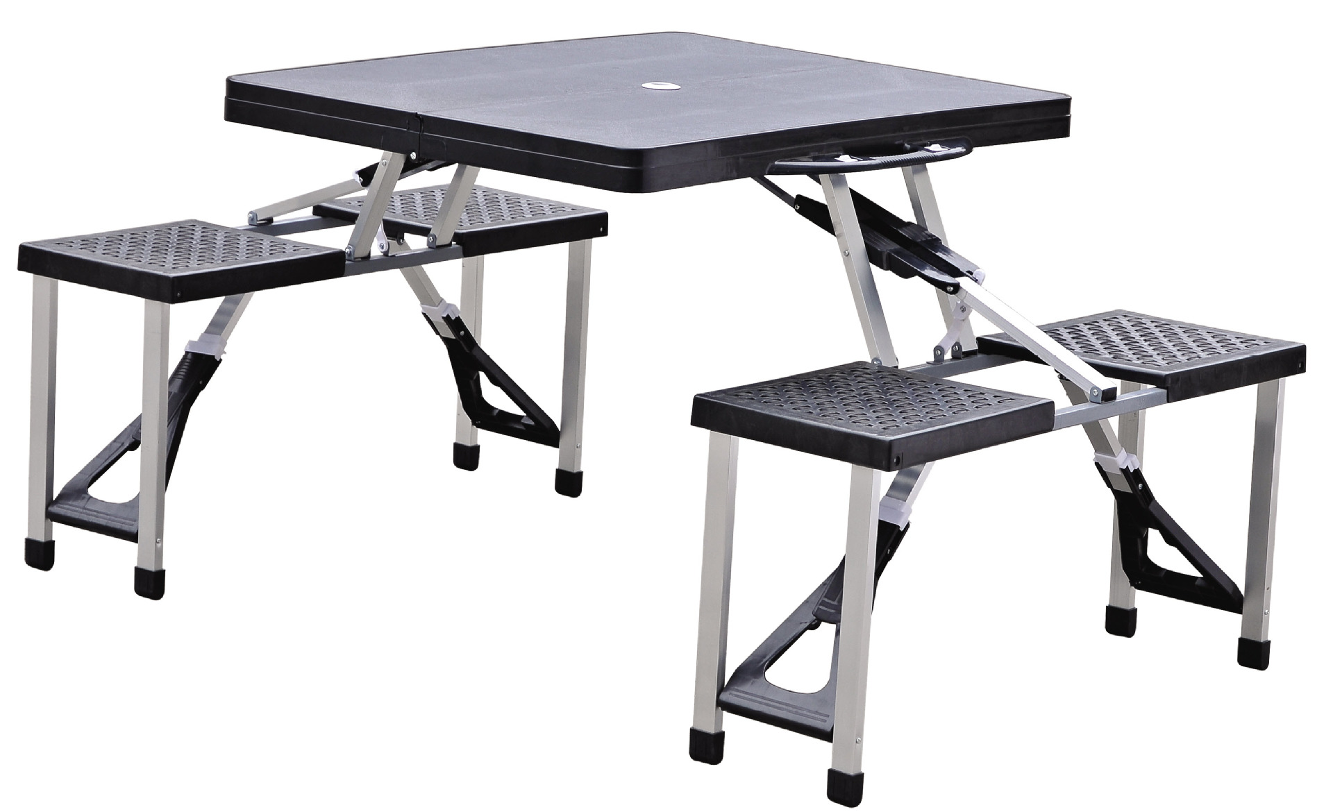 黑色塑料折叠桌 户外休闲桌 桌凳一体