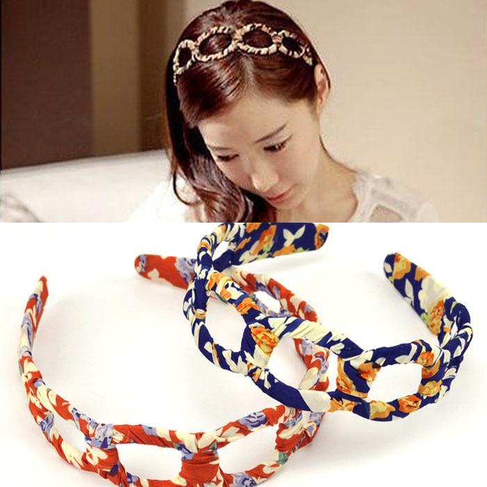 【新款】韩版布艺雪纺镂空九连环宽边发箍发卡 个性时尚发饰