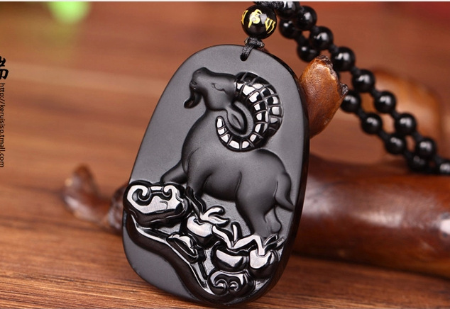 开光黑曜石财羊开天吊坠属羊本命年吉祥物平安顺畅男女挂坠