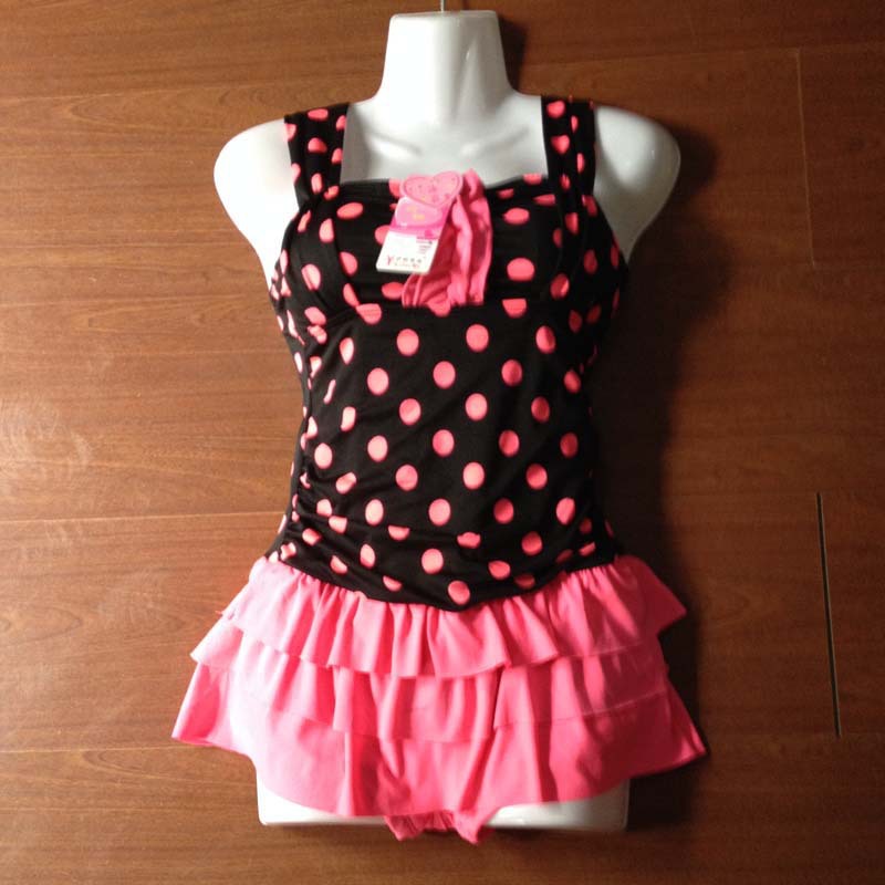 伊俐娇娃2015新款游泳衣女士可爱学生裙式显瘦连体泳装批发小圆点