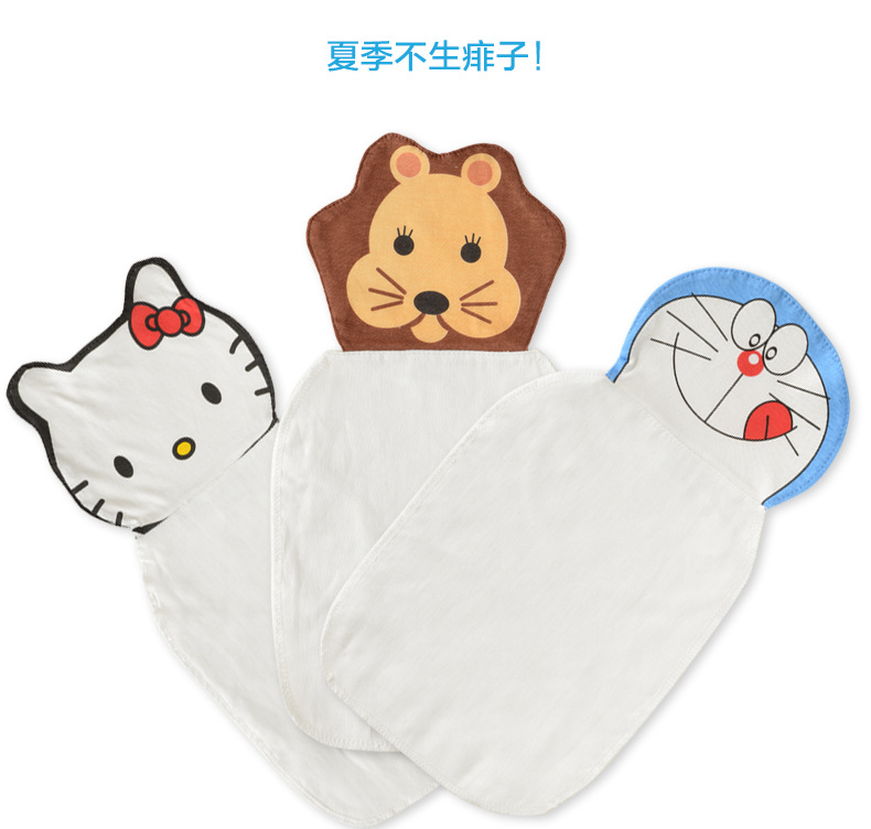 卡通立体动物4层纯棉纱布吸汗巾 儿童宝宝垫背巾隔汗巾 小号