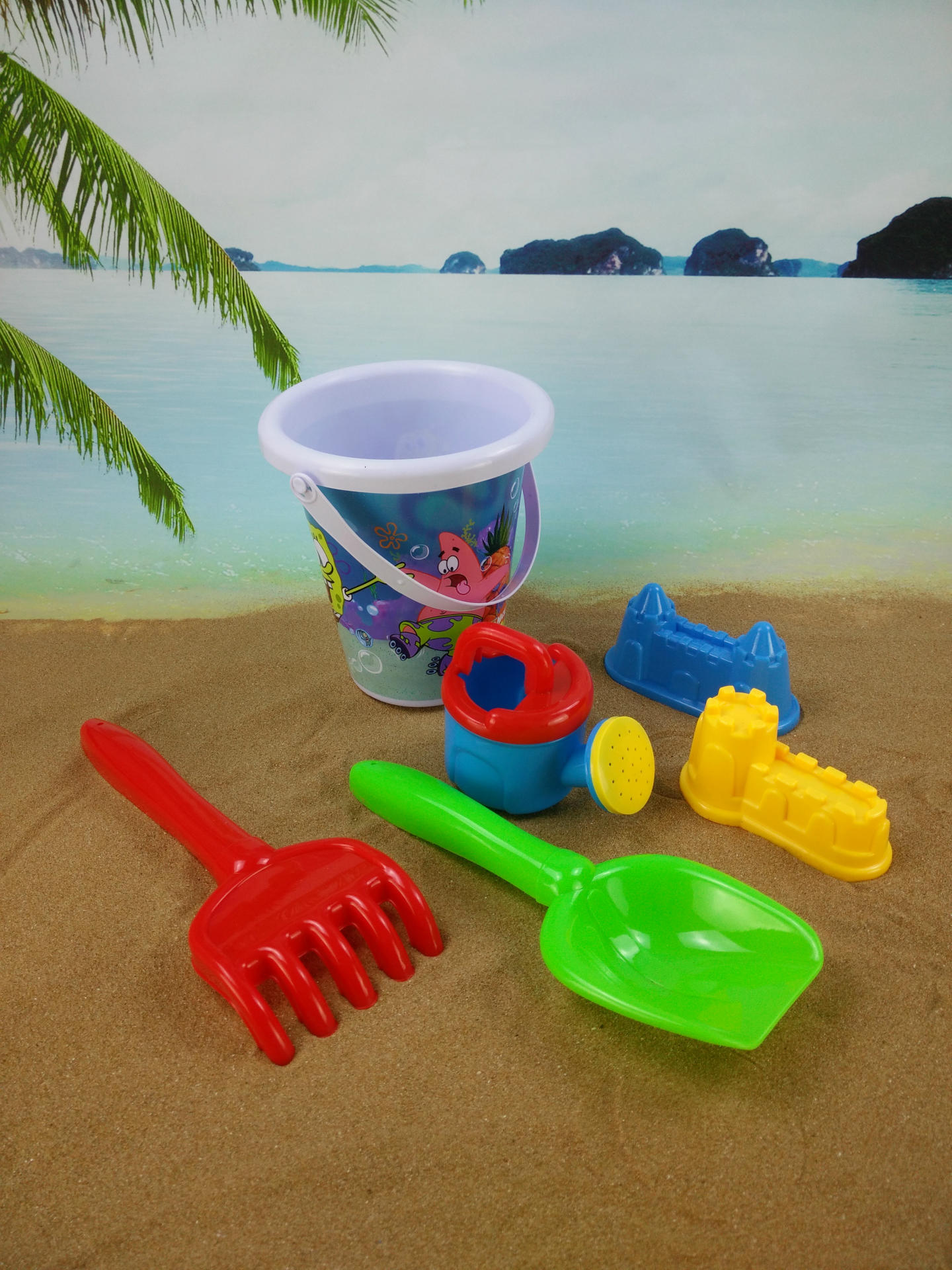 028沙滩桶6件套 高档高质量出口欧美儿童沙滩塑料玩具套装批发