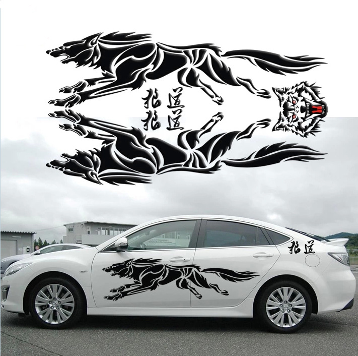 汽车改装腰线拉花 全车贴 狼图腾车身贴纸 卡通动物狼道个性图案