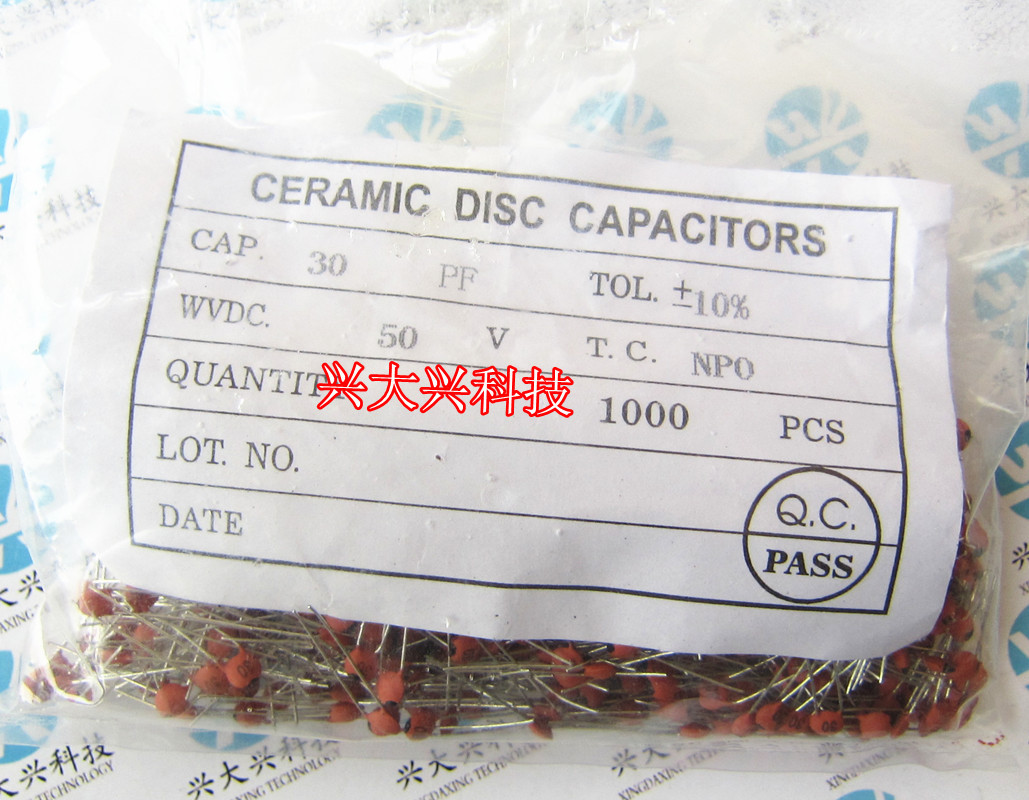 瓷片电容 30pf 50v30p ±10% 正品 1000个一包=8元