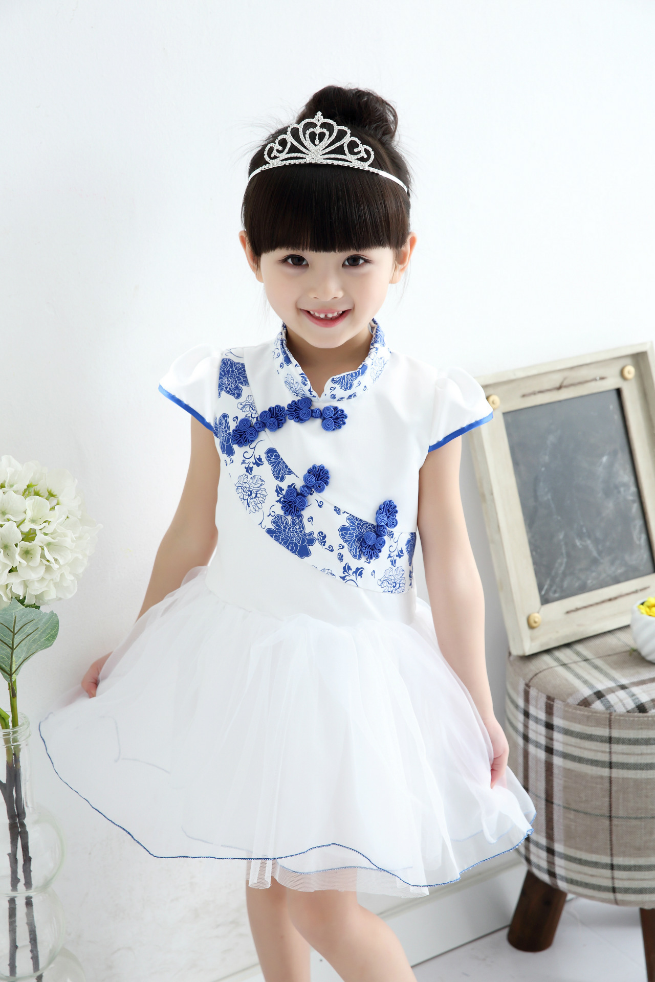 2015年夏季新款中大女童青花瓷民族风连衣裙公主裙 儿童演出服