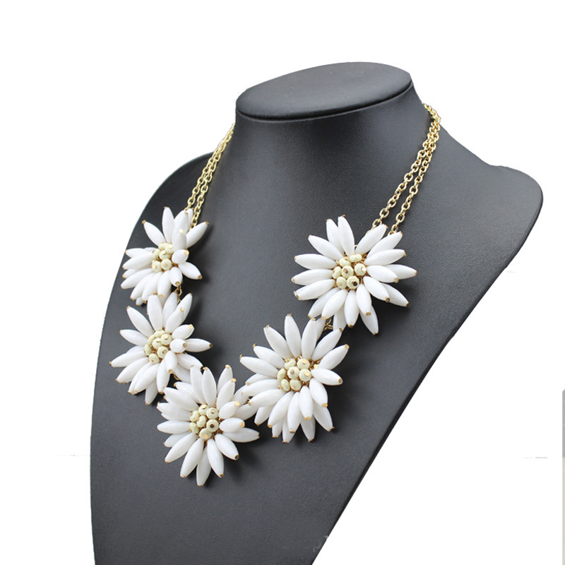 时尚欧美潮流婚庆节庆项链 5朵花链子项链树脂太阳花项链图片_6