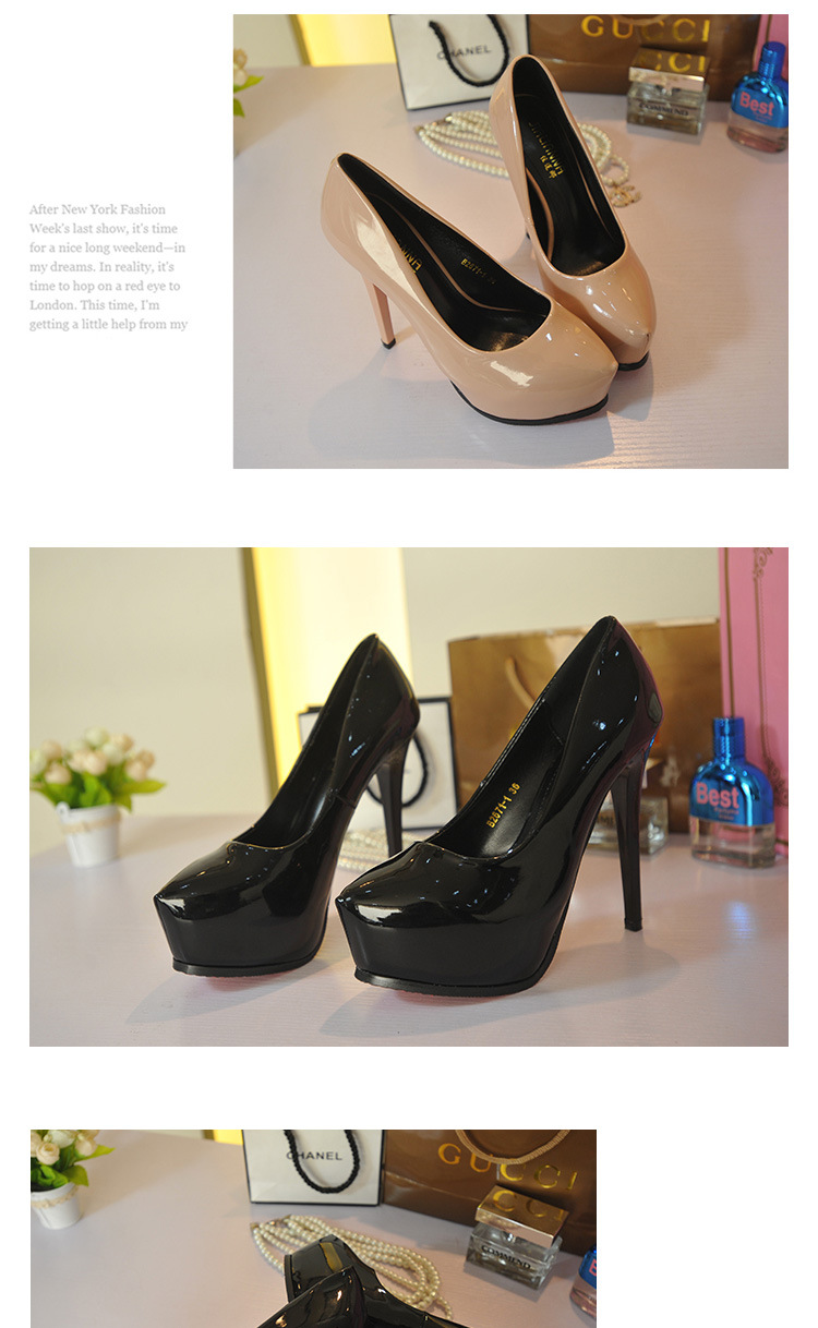 台尖头细跟单鞋漆皮浅口性感黑色女鞋 商品编号:2671-1 品牌:佳莲娜