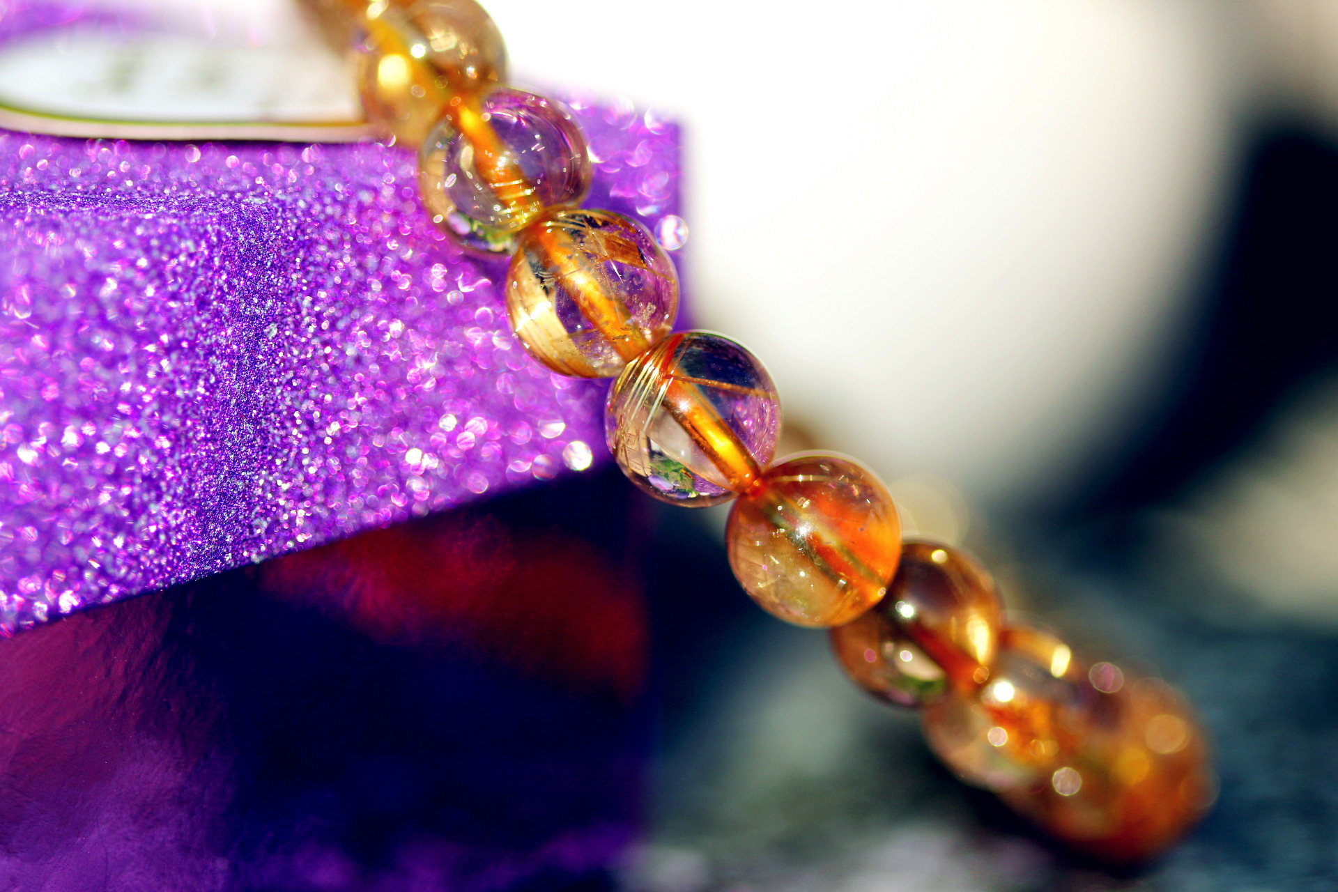 广东汕尾正品天然三级金发晶手链 男女士饰品 圆珠水晶手链 招财转运