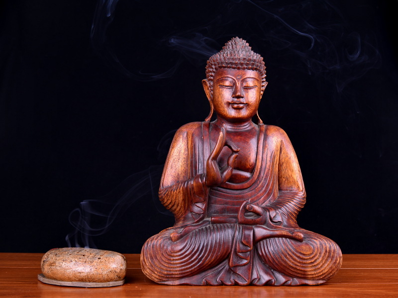 帮每人 泰国进口木质工艺品木雕菩萨摆件 可桌面供奉禅意坐姿佛像