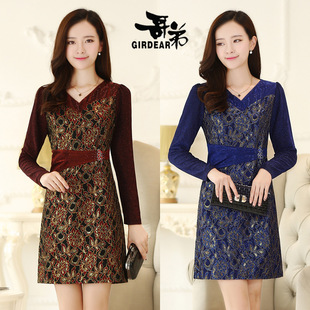 2015春秋装哥弟专柜正品女装中年连衣裙 新款大码长袖高端打底裙