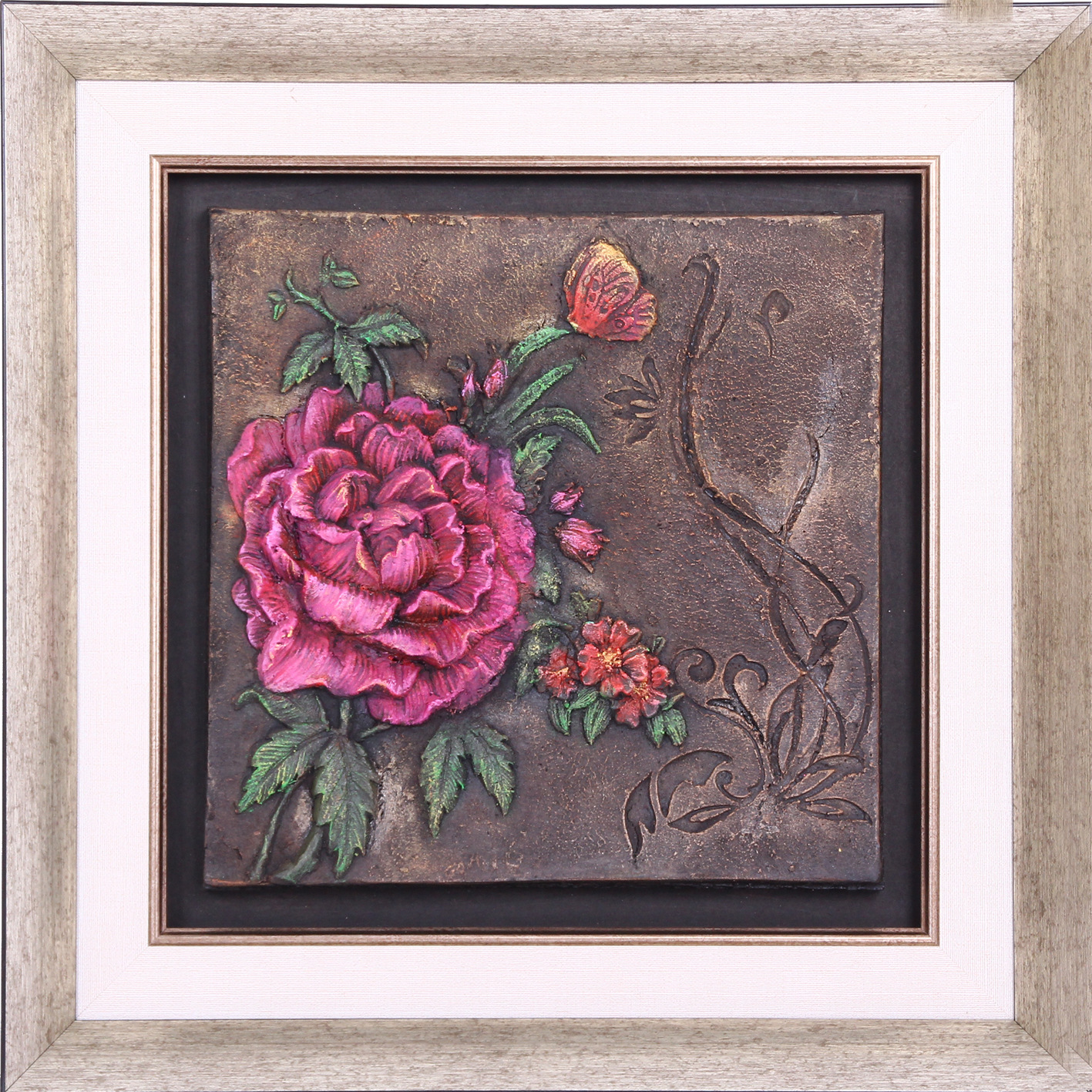 简欧花卉系列 双拼套画 竹炭浮雕装饰画 环保装饰壁画 厂家直销图片