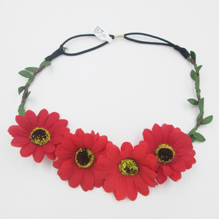 2015新款新娘夏威夷头花 4朵大号红色太阳花头带 小额批发