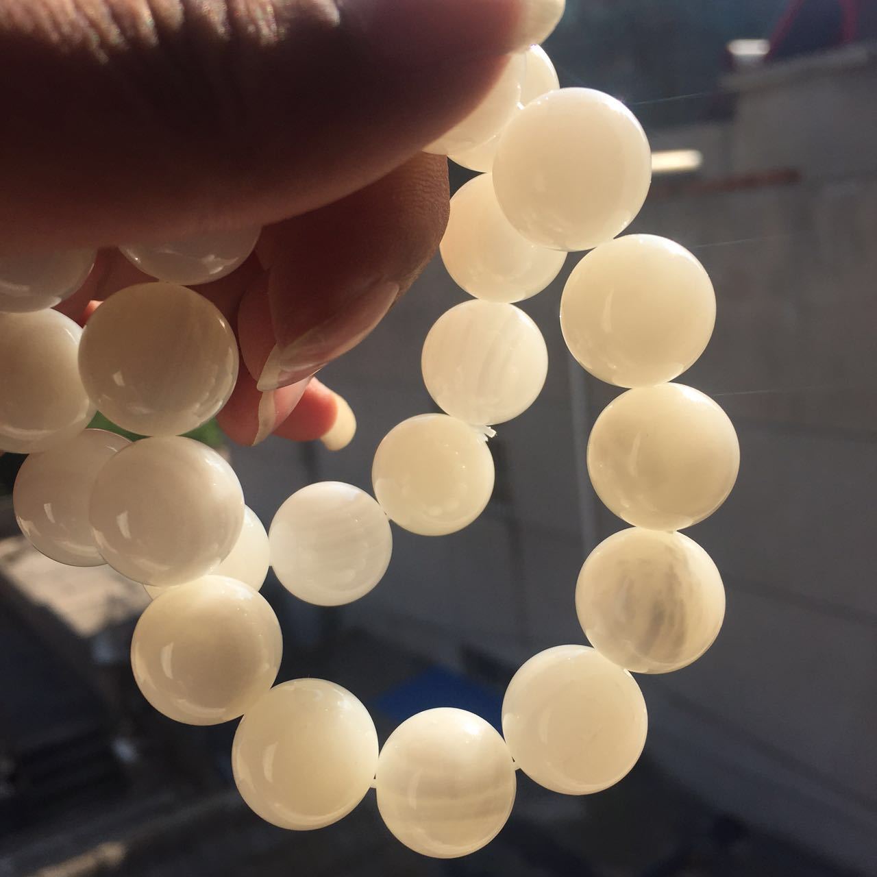 天然玉化砗磲手链 男/女士手串 纯天然玉化砗磲大圆珠 16mm大珠子