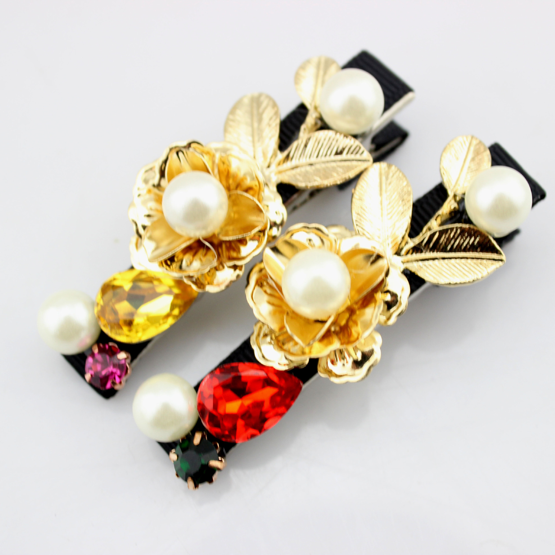 &nbsp; 韩国进口 dg风 巴洛克金属花朵珍珠发夹边夹鸭嘴夹 刘海夹发饰