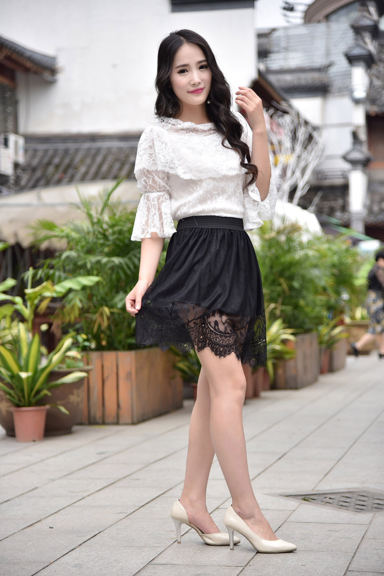 韩版透视短款半裙 春夏新款百搭显瘦蕾丝短裙 眼睫毛花边半身裙