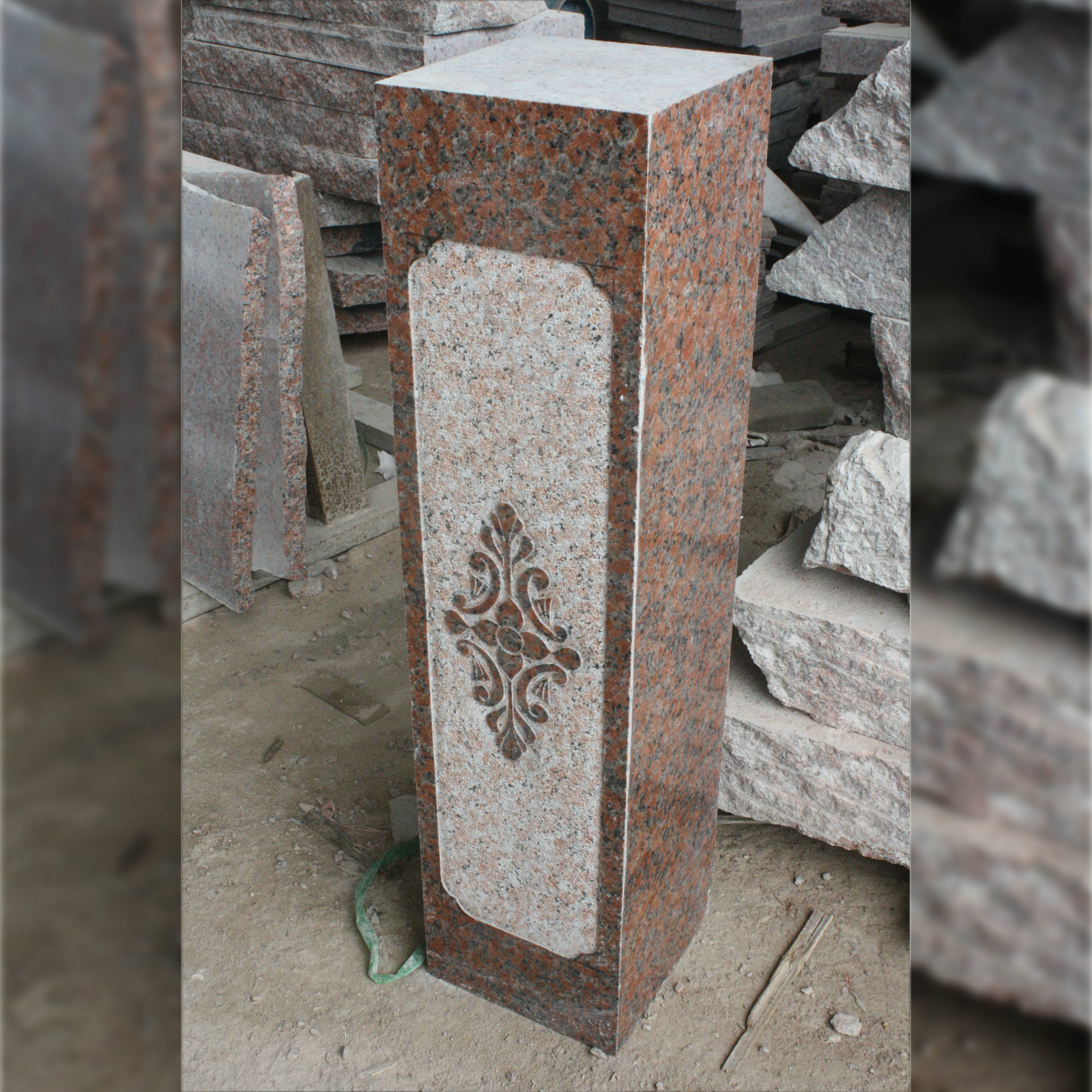 花岗岩工艺品石柱别墅围栏转角方柱出口高端石材岑溪枫叶红批发