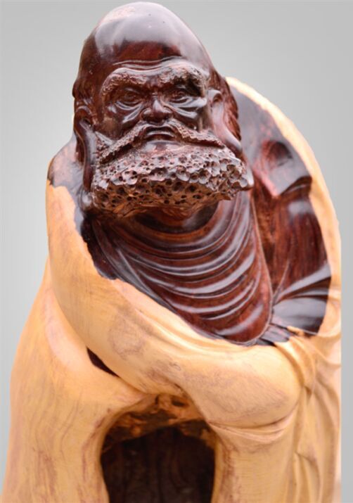 李丽娟民间木雕工艺品纯手工雕刻紫檀柳达摩问天达摩祖师神像根雕